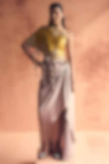 Muted Grey Satin Draped Skirt Set by Label Moni K at Pernia's Pop Up Shop