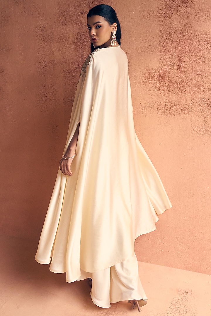 Ivory Satin Embroidered Kaftan Set by Label Moni K at Pernia's Pop Up Shop