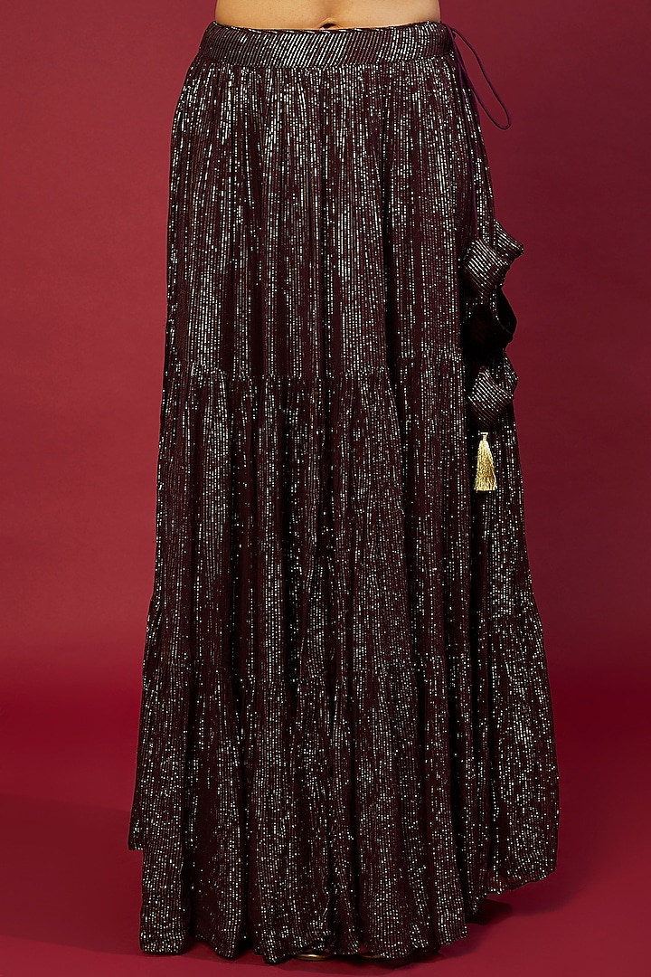 Wine Georgette Embroidered Lehenga Set by Monk & Mei at Pernia's Pop Up Shop