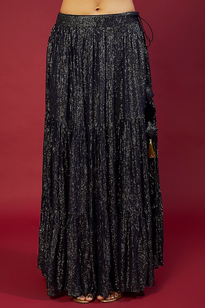Midnight Blue Georgette Embroidered Lehenga Set by Monk & Mei at Pernia's Pop Up Shop