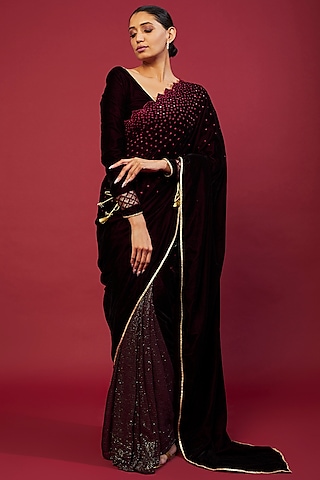 Velvet suit set adorned with zari and appliqué work and paired with or –  samantchauhan