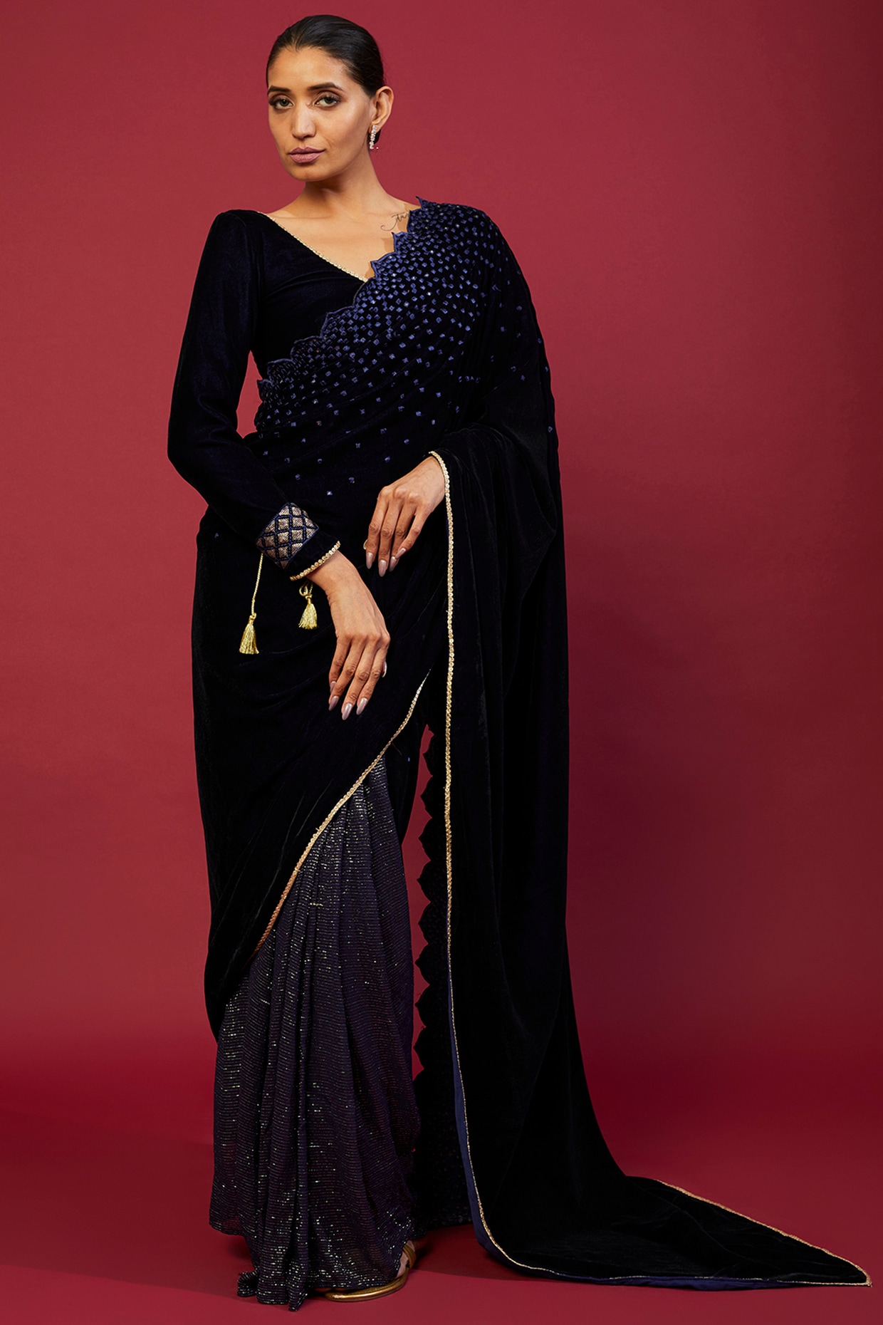 Buy Blue Velvet Saree for Women Online from India's Luxury Designers 2024