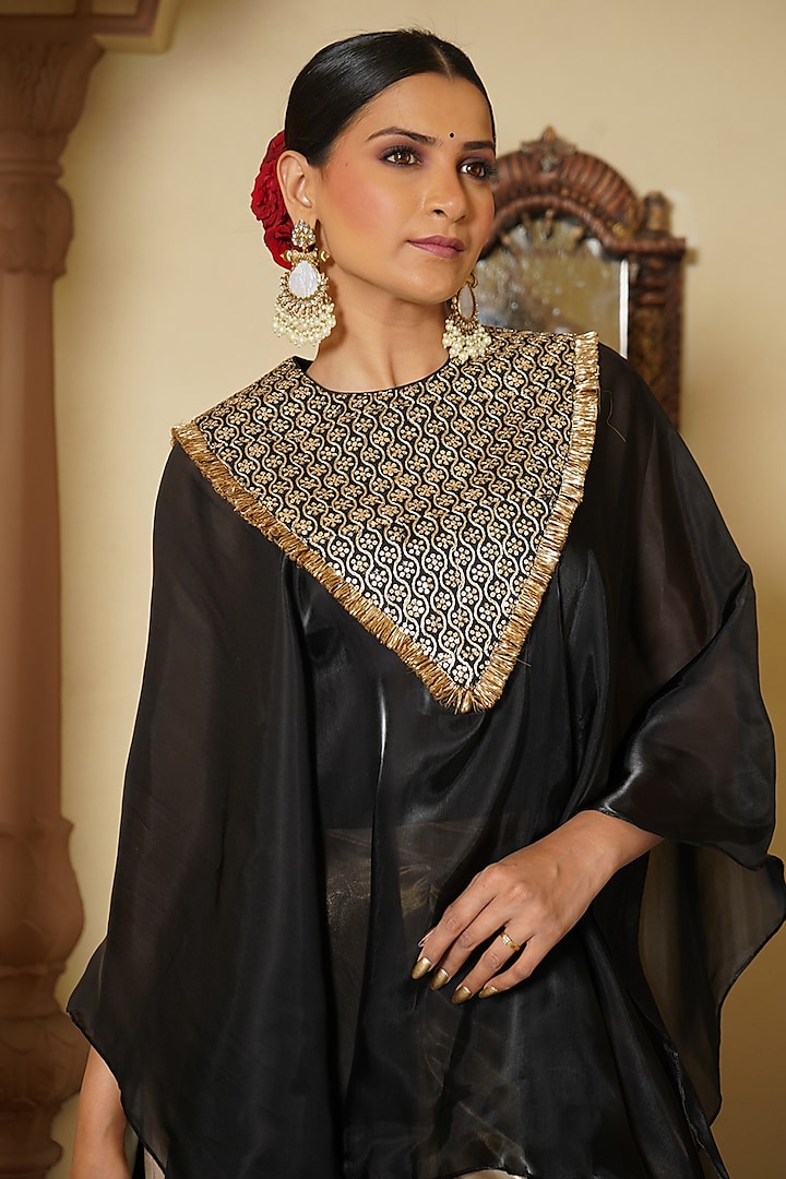 Black Organza Embroidered Cape Set by Monk & Mei at Pernia's Pop Up Shop