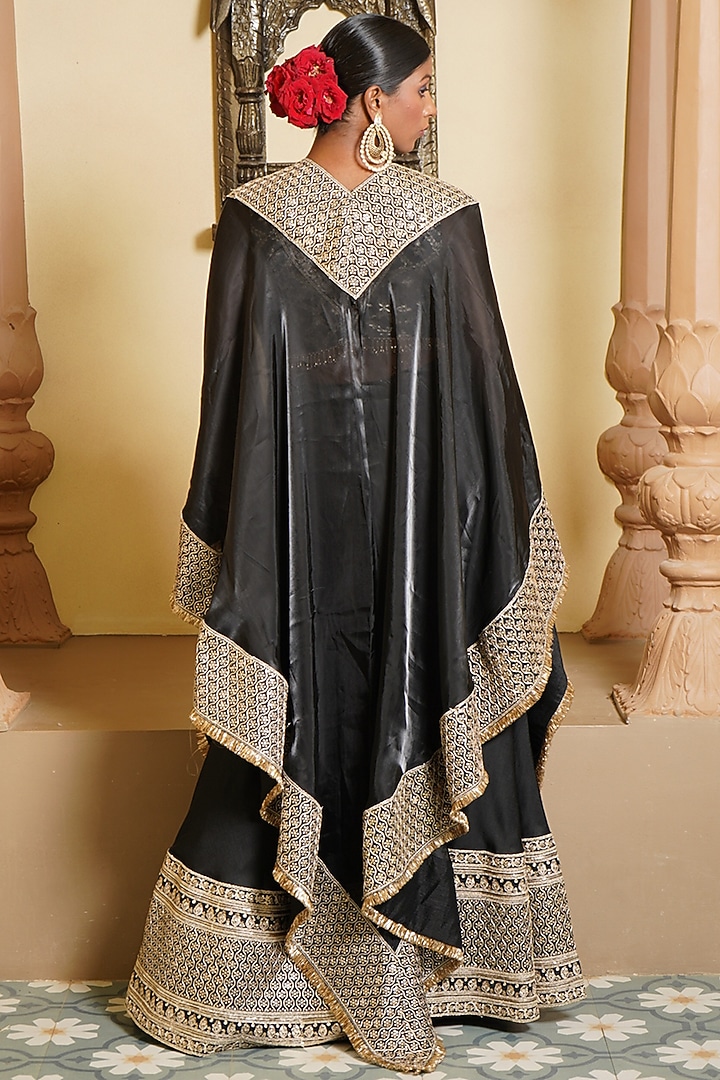 Black Organza Embroidered Cape Set by Monk & Mei at Pernia's Pop Up Shop