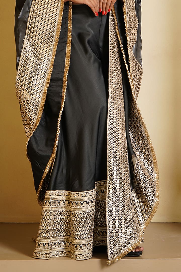 Black Organza Embroidered Cape Set by Monk & Mei at Pernia's Pop Up Shop