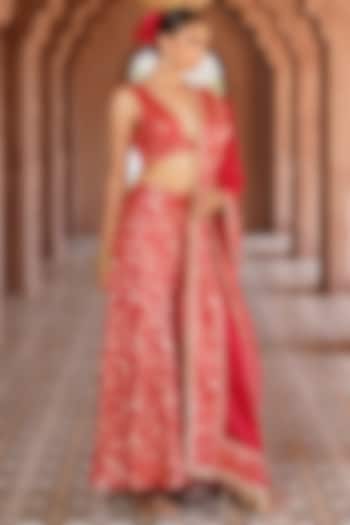 Crimson Bengaluru Silk Sharara Set by Monk & Mei