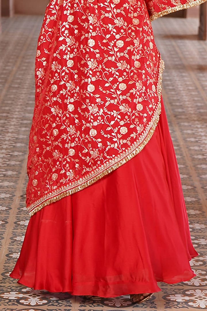 Crimson Red Satin Silk Skirt Set by Monk & Mei at Pernia's Pop Up Shop