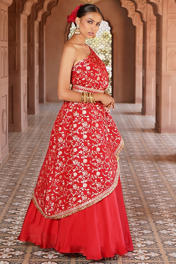 Crimson Red Satin Silk Skirt Set by Monk & Mei at Pernia's Pop Up Shop