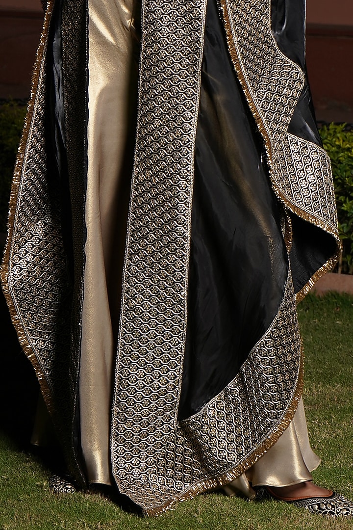 Gold Viscose Satin Sharara Set by Monk & Mei at Pernia's Pop Up Shop