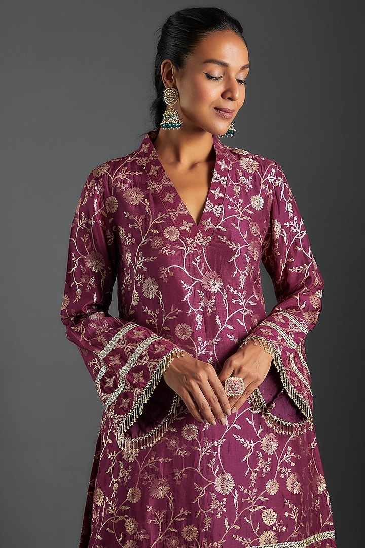 Purple Brocade Kurta Set by Monk & Mei at Pernia's Pop Up Shop