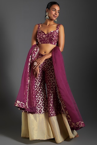 Purple Brocade Sharara Set by Monk & Mei