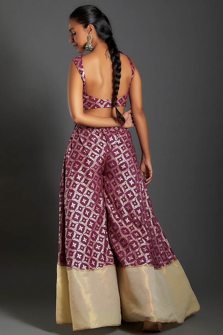Purple Brocade Party Wear Sharara Set by Monk & Mei at Pernia's Pop Up Shop