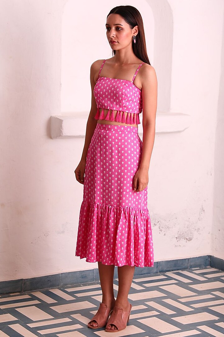 Pink Modal Satin Skirt Set by Monk & Mei at Pernia's Pop Up Shop