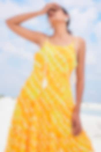 Yellow Leheriya Printed Maxi Summer Dress by Monk & Mei at Pernia's Pop Up Shop