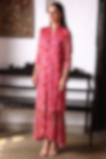 Pink Georgette Long Dress by Monk & Mei