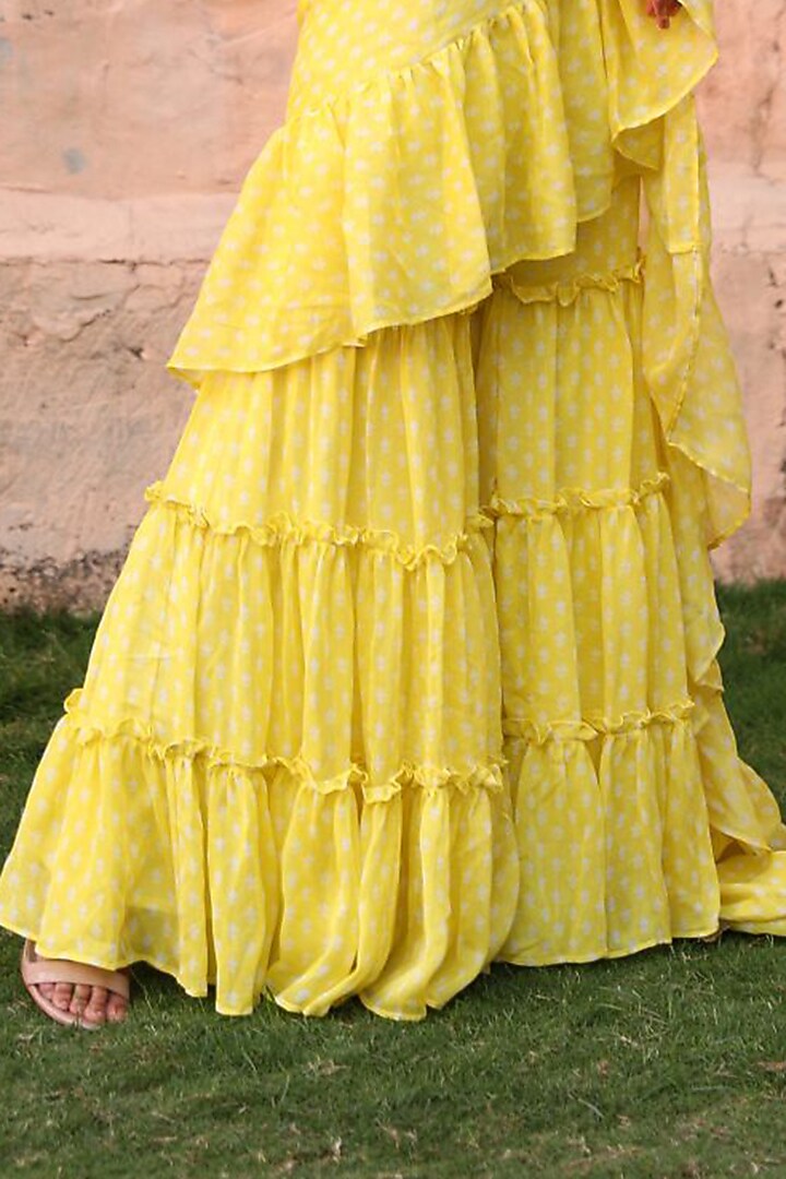 Yellow Georgette Sharara Pant Party Wear Saree Set by Monk & Mei at Pernia's Pop Up Shop