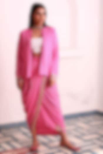 Pink Hand Block Printed Dhoti Skirt by Monk & Mei
