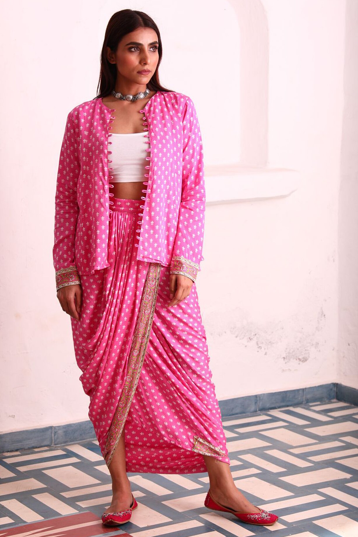 Pink Dhoti Skirt Dress