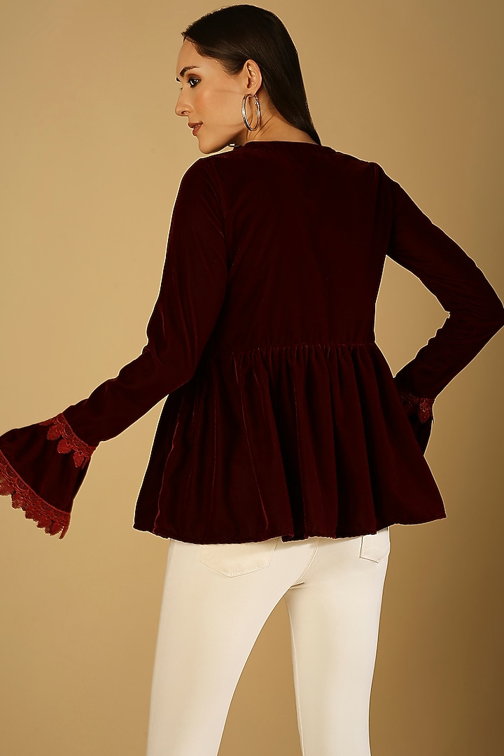 Maroon Velvet Jacket by Monk & Mei at Pernia's Pop Up Shop