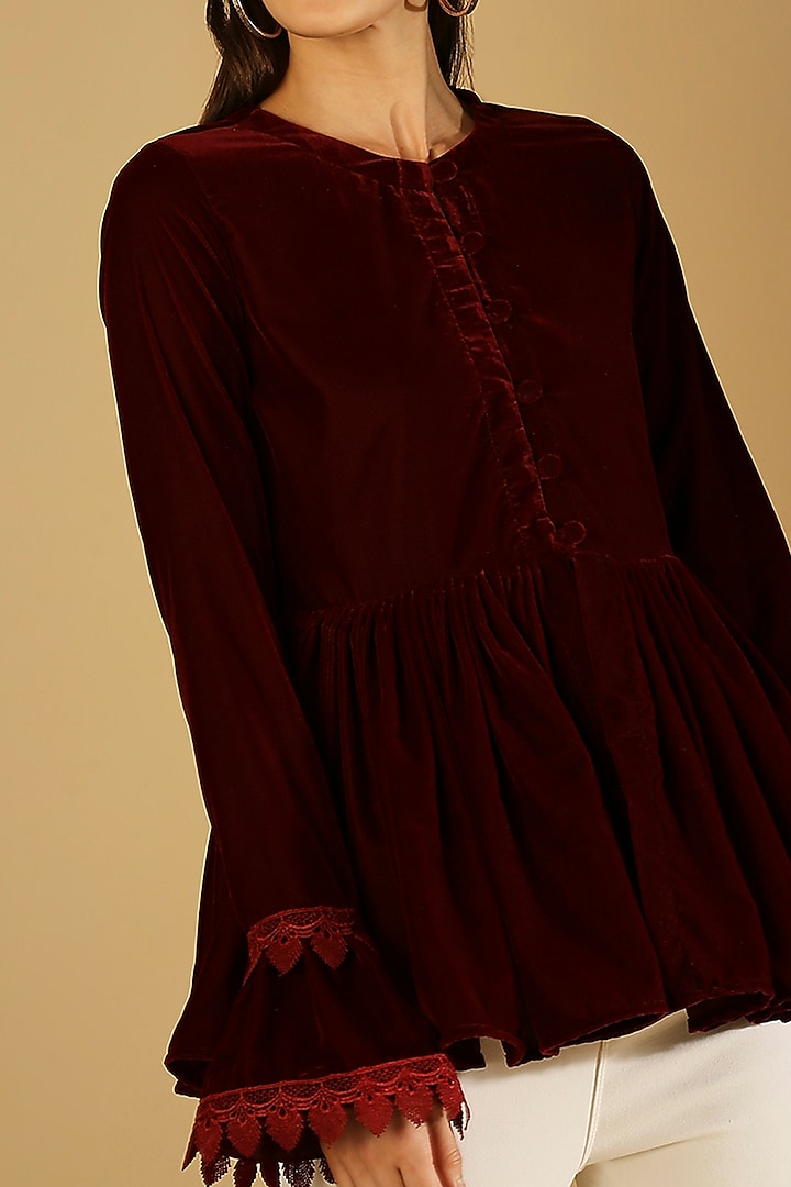 Maroon Velvet Jacket by Monk & Mei at Pernia's Pop Up Shop