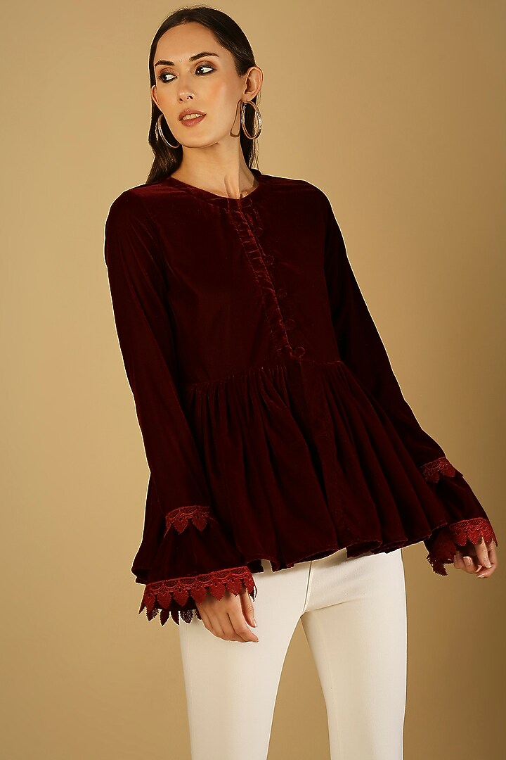 Maroon Velvet Jacket by Monk & Mei at Pernia's Pop Up Shop