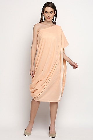 Peach Velvet Cowl Dress by Monk & Mei
