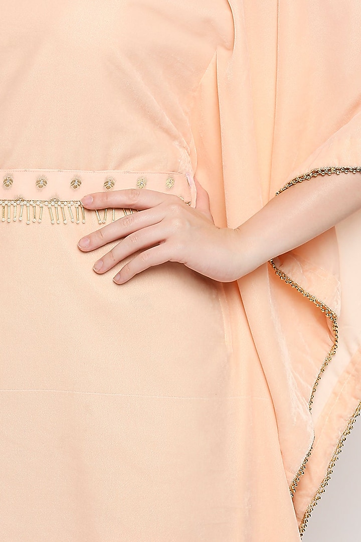 Peach Velvet Cowl Summer Dress With Belt by Monk & Mei at Pernia's Pop Up Shop