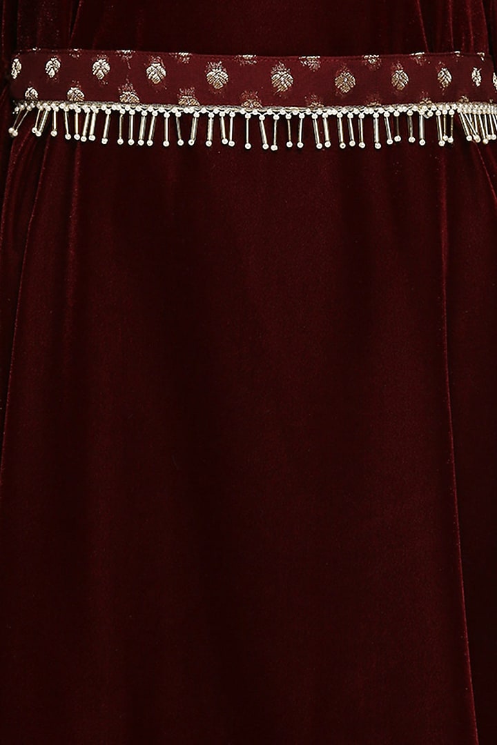 Maroon Velvet Cowl Summer Dress With Belt by Monk & Mei at Pernia's Pop Up Shop