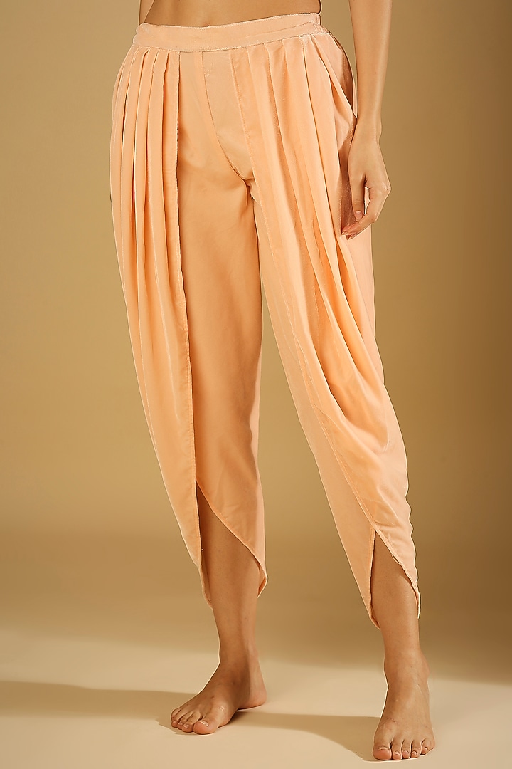 Peach Georgette Dhoti Set With Belt by Monk & Mei at Pernia's Pop Up Shop