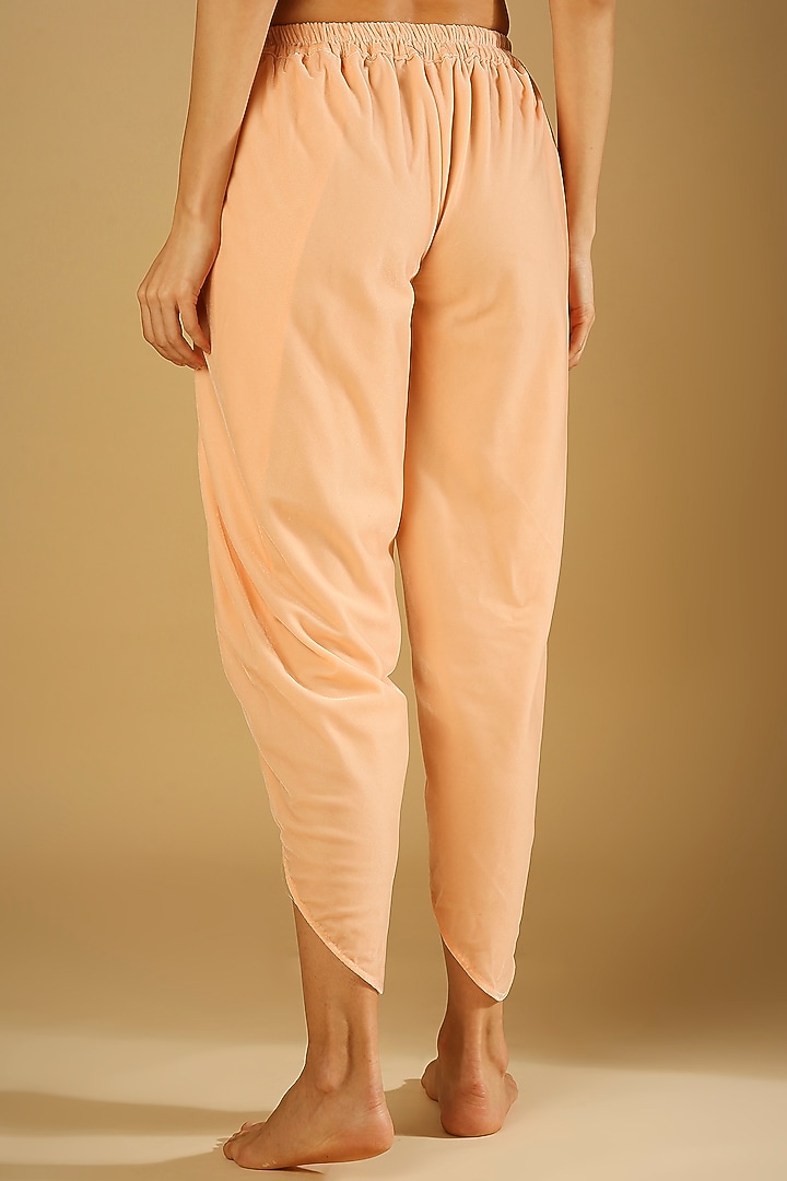 Peach Georgette Dhoti Set With Belt by Monk & Mei at Pernia's Pop Up Shop