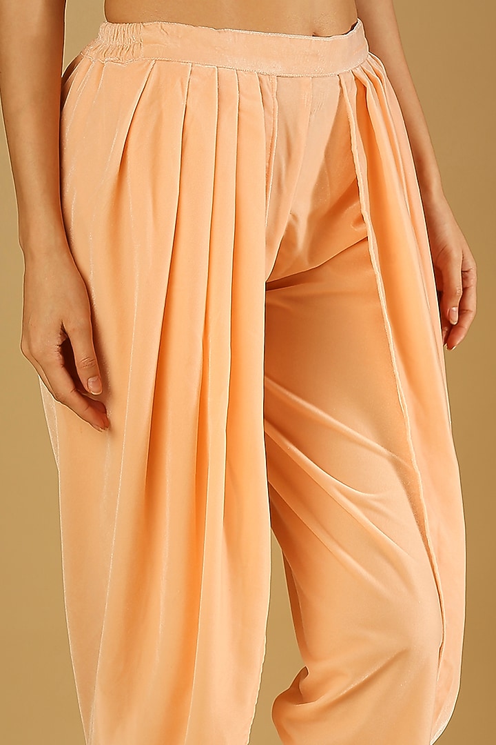 Peach Georgette Dhoti Set With Belt by Monk & Mei at Pernia's Pop Up Shop
