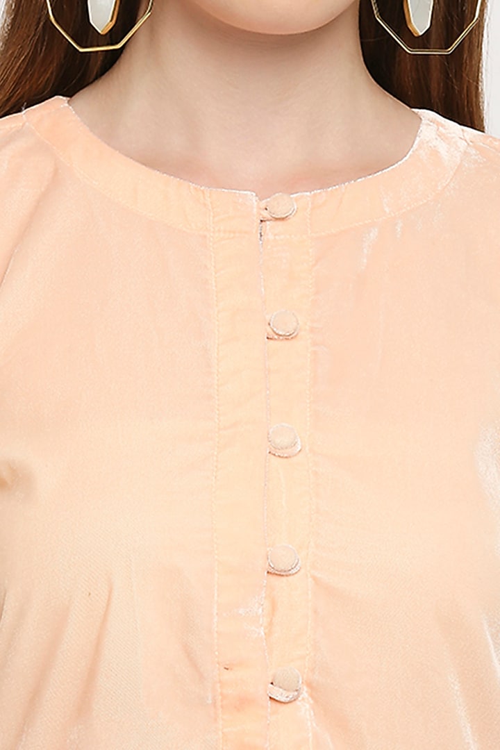 Peach Velvet Dhoti Set by Monk & Mei at Pernia's Pop Up Shop