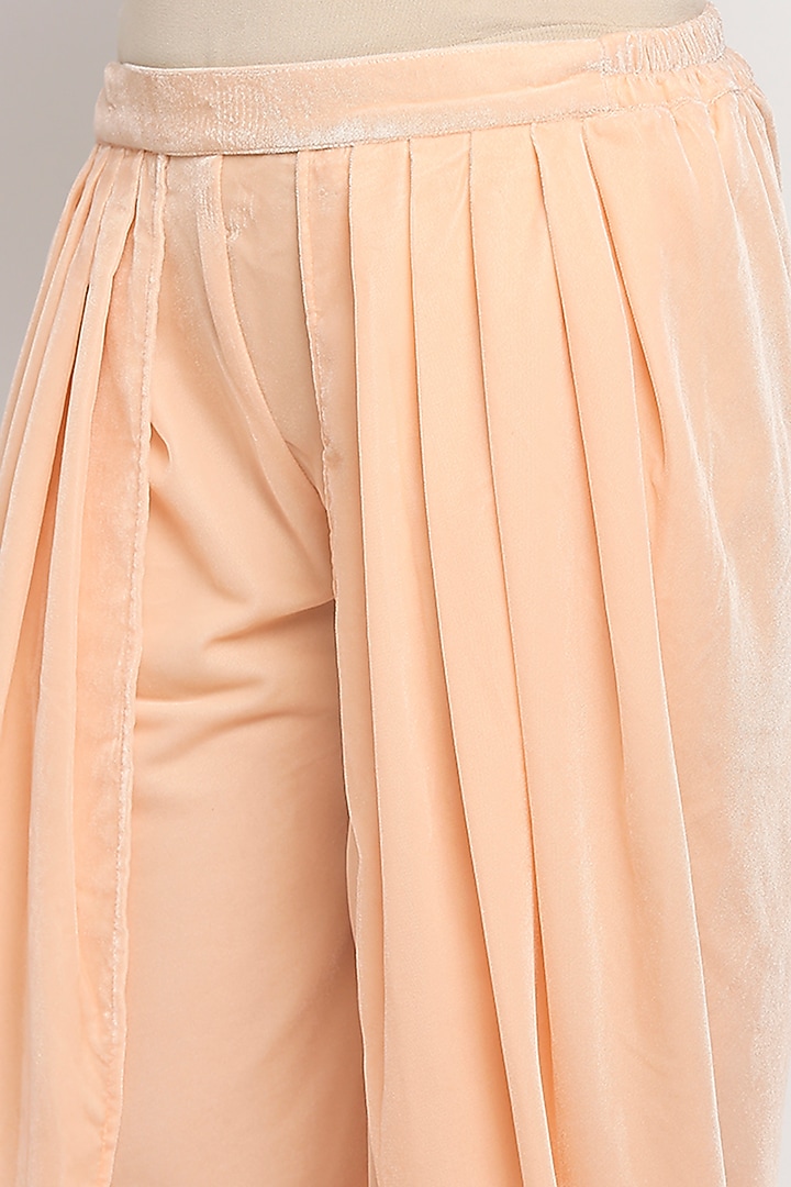 Peach Velvet Dhoti Set by Monk & Mei at Pernia's Pop Up Shop