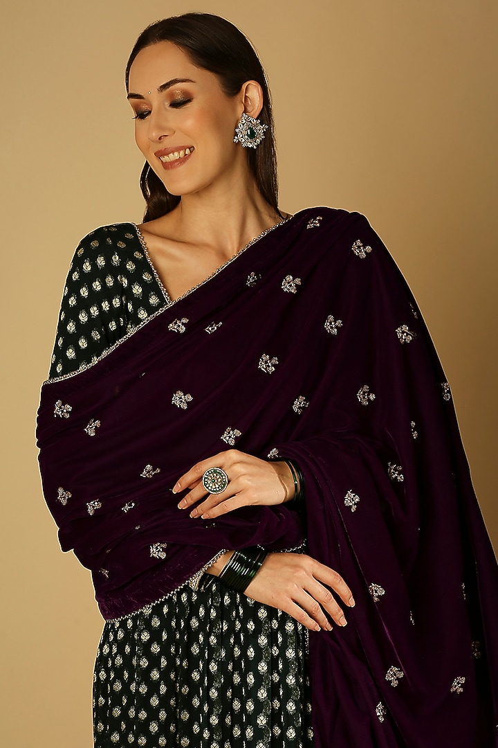 Violet Velvet Embroidered Stole by Monk & Mei at Pernia's Pop Up Shop