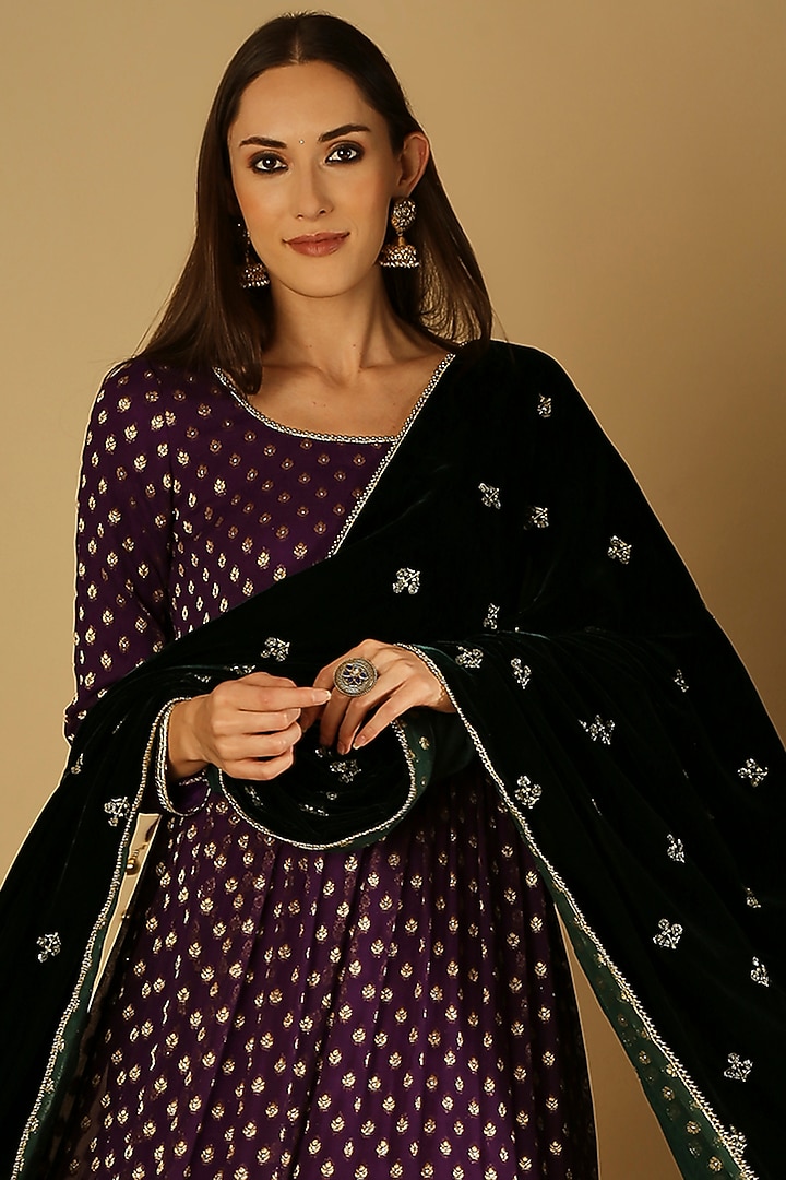 Violet Velvet Anarkali Set by Monk & Mei at Pernia's Pop Up Shop