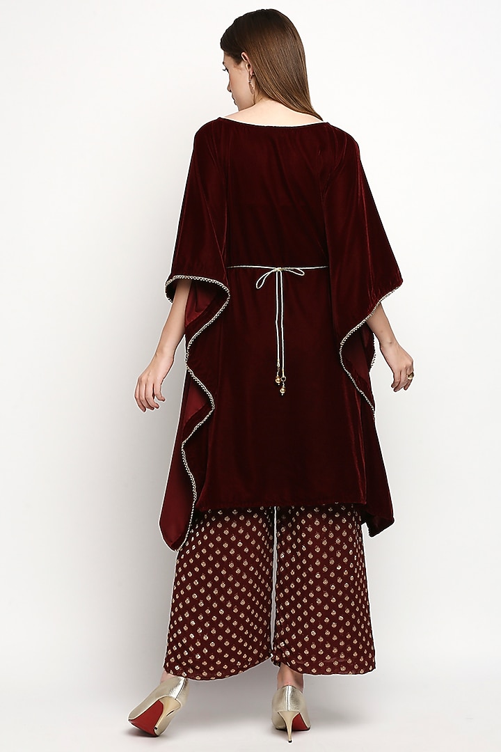 Maroon Velvet Kaftan Set by Monk & Mei at Pernia's Pop Up Shop