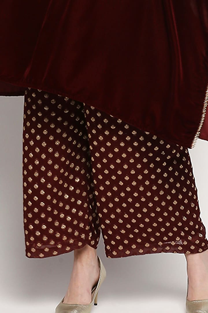 Maroon Velvet Kaftan Set by Monk & Mei at Pernia's Pop Up Shop
