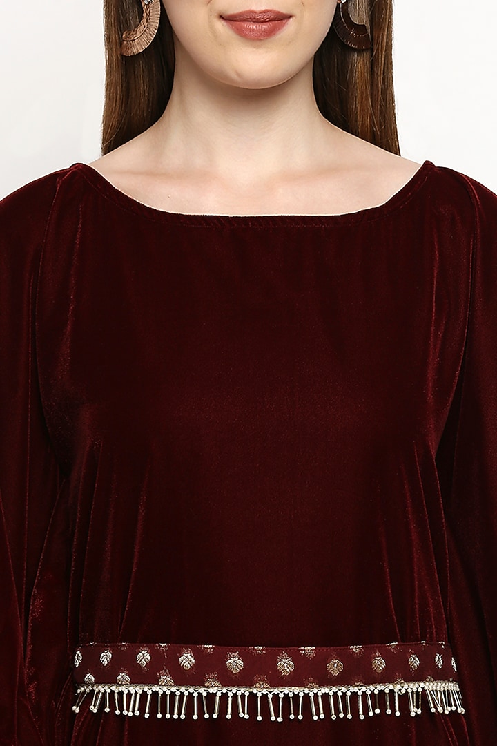 Maroon Velvet Kaftan Set by Monk & Mei at Pernia's Pop Up Shop