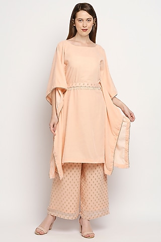Peach Velvet Kaftan Set by Monk & Mei