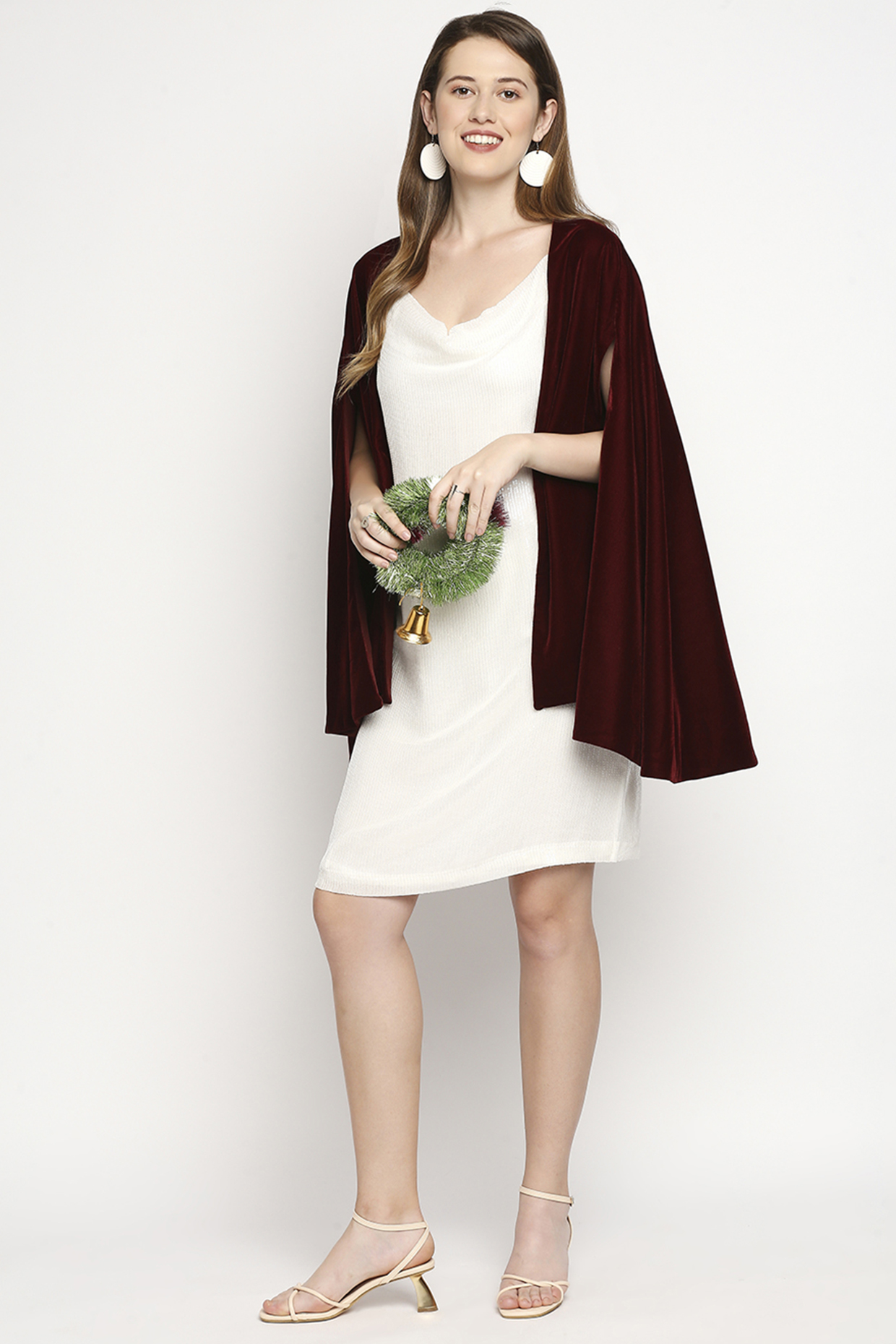 White Sequins Mini Summer Dress With Cape by Monk & Mei at Pernia's Pop Up Shop