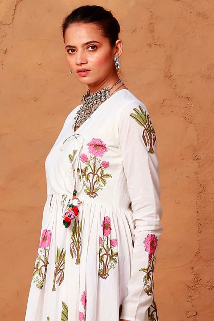 White Mulmul Angrakha Dress by Monk & Mei at Pernia's Pop Up Shop