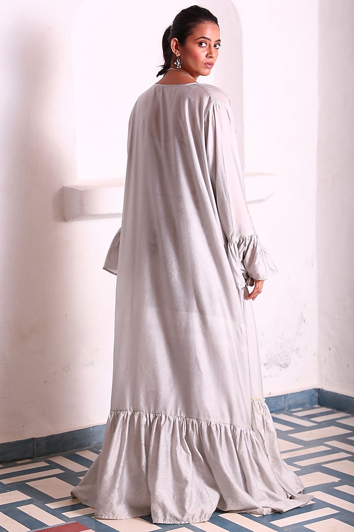 Grey Modal Satin Jumpsuit With Shrug by Monk & Mei at Pernia's Pop Up Shop