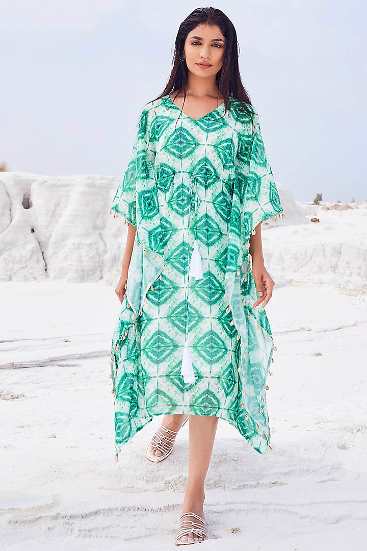 Emerald Green Tie-Dyed Kaftan Design by Monk & Mei at Pernia's Pop Up ...