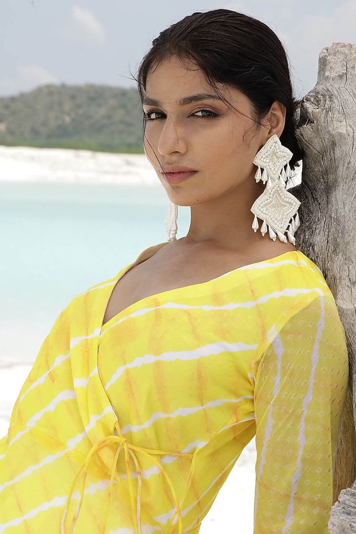 Yellow Georgette Printed Kurta Set by Monk & Mei at Pernia's Pop Up Shop