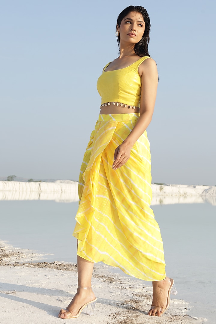 Yellow Pre-Stitched Printed Skirt by Monk & Mei
