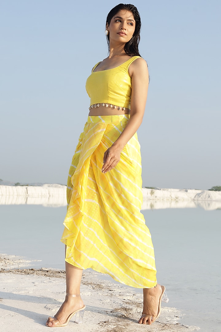 Yellow Georgette Printed Skirt Set by Monk & Mei at Pernia's Pop Up Shop