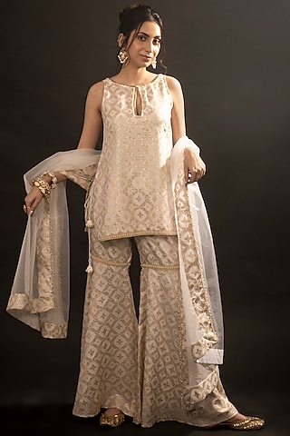Gold Brocade Sharara Set by Monk & Mei