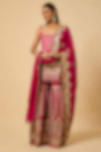 Rani Pink Silk Gota Embellished Party Wear Sharara Set by Monk & Mei at Pernia's Pop Up Shop
