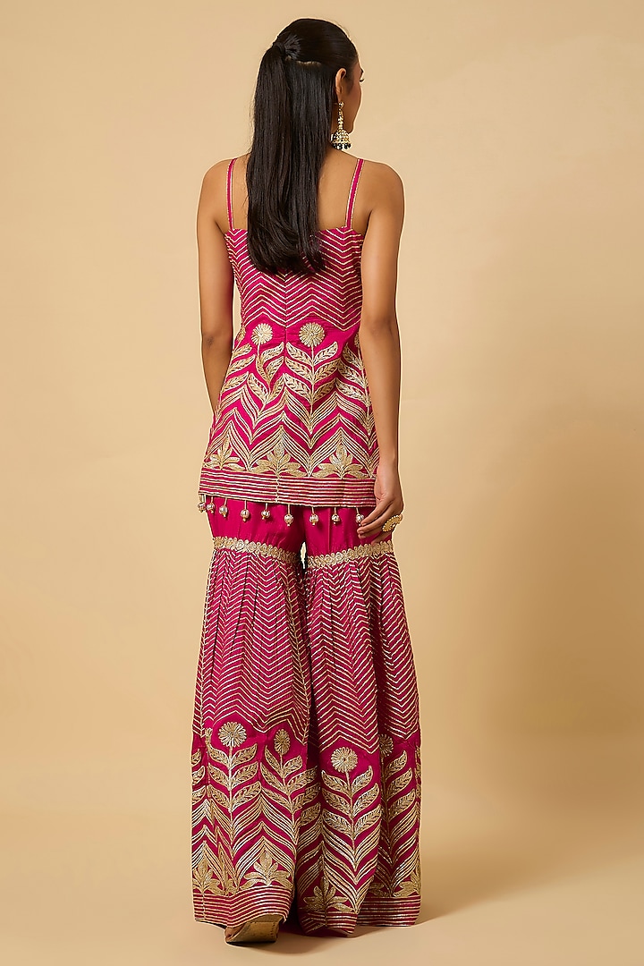 Rani Pink Silk Gota Embellished Party Wear Sharara Set by Monk & Mei at Pernia's Pop Up Shop