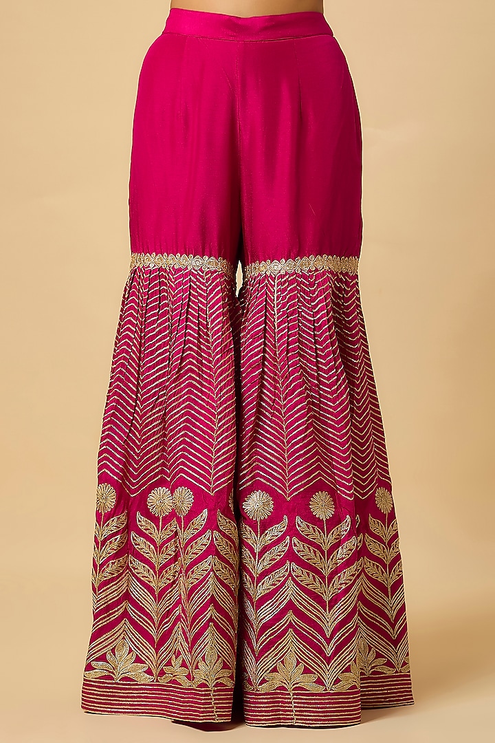 Rani Pink Silk Gota Embellished Party Wear Sharara Set by Monk & Mei at Pernia's Pop Up Shop